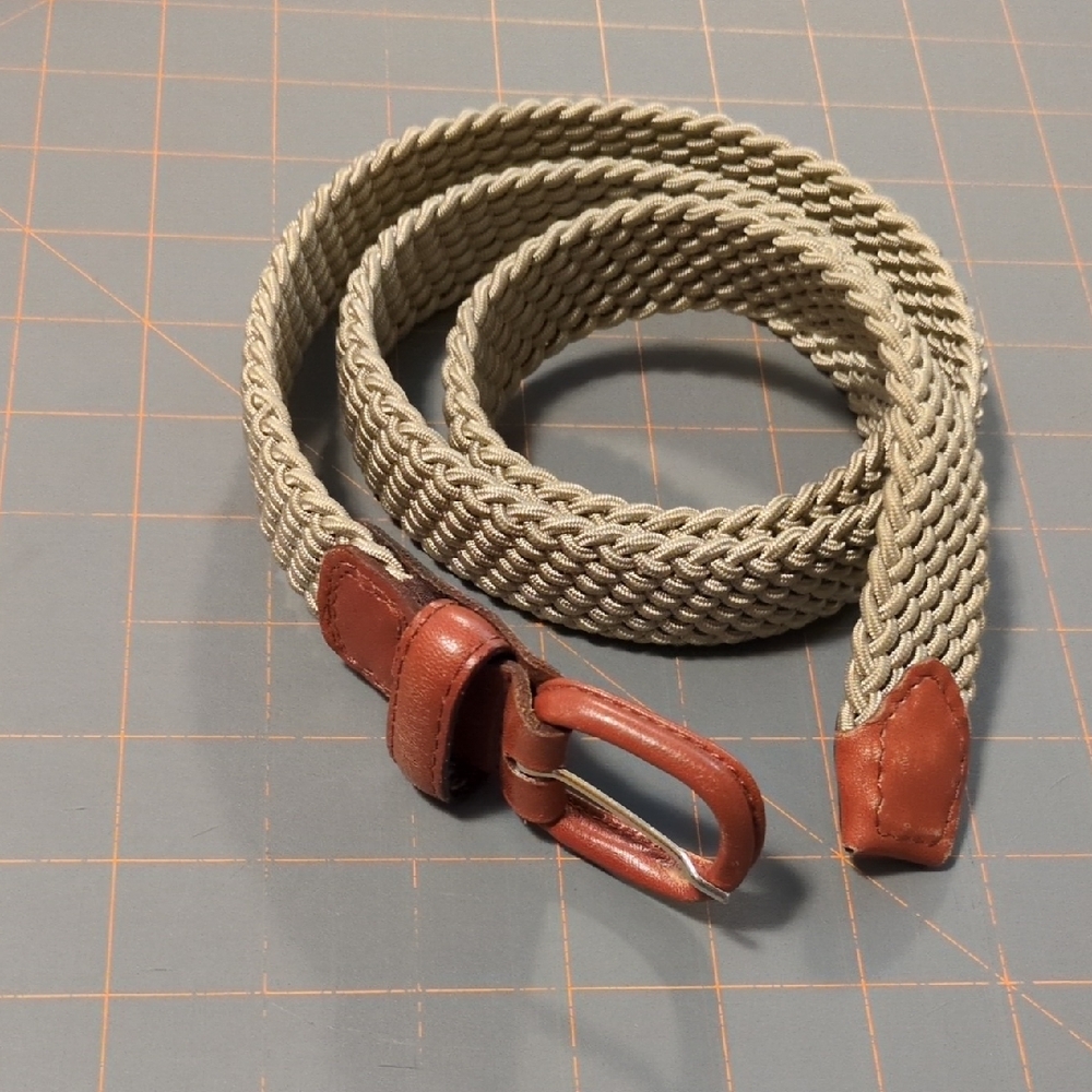 Braided Tan Belt with Brown Leather Accents - size 36